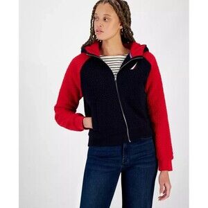 Nautica Jeans Women's sherpa Color blocked Zip-Up Sherpa Jacket Warm & Cozy L